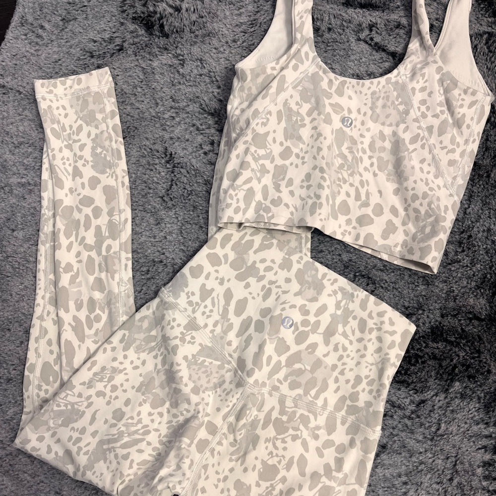 Lululemon Athletica White and Gray Leopard Print Set